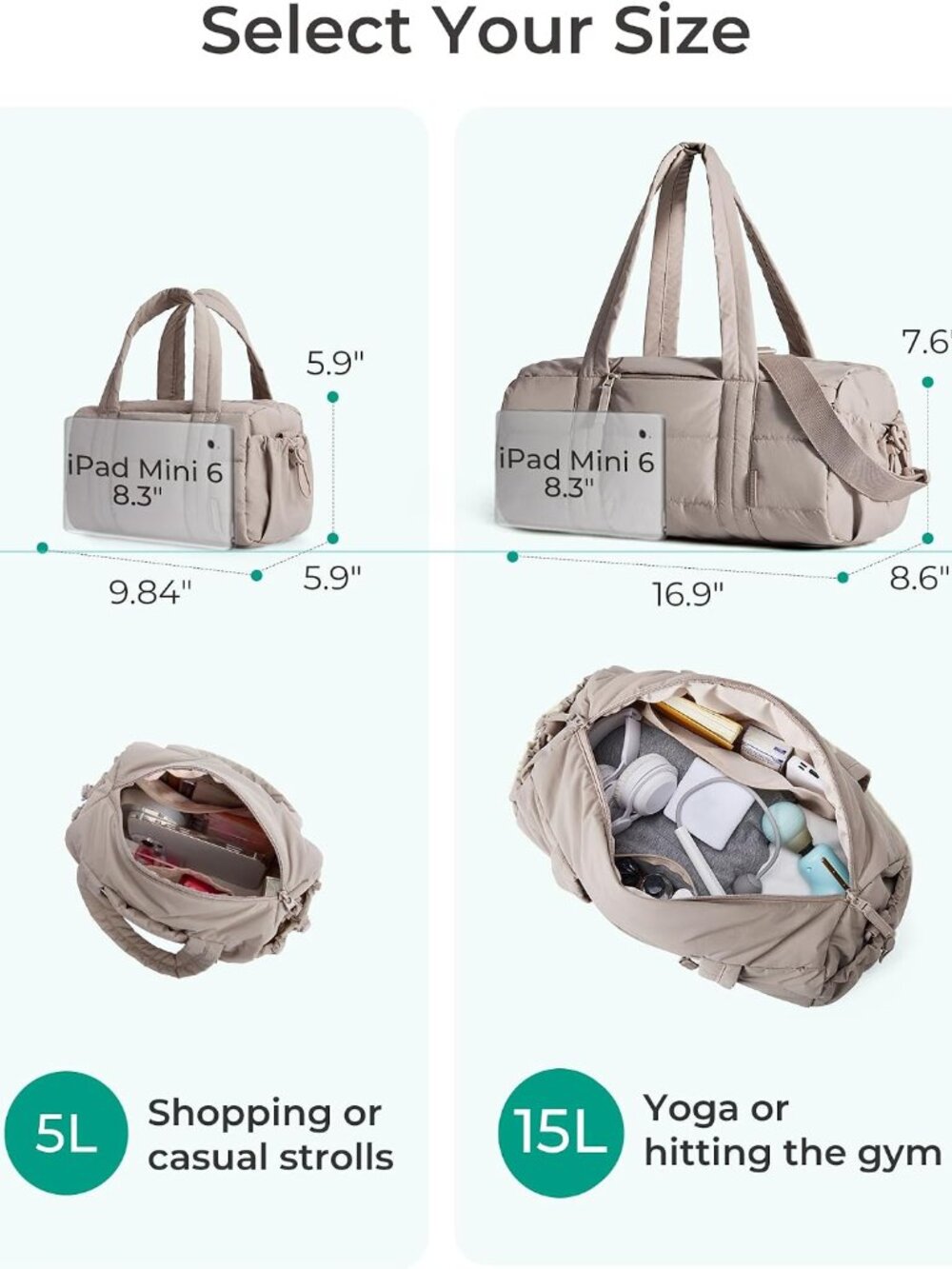 Reiki Gym Bag for Women Puffy Yoga Mat Travel Weekender Duffle Bag | Lint-Resist - Picture 3 of 9